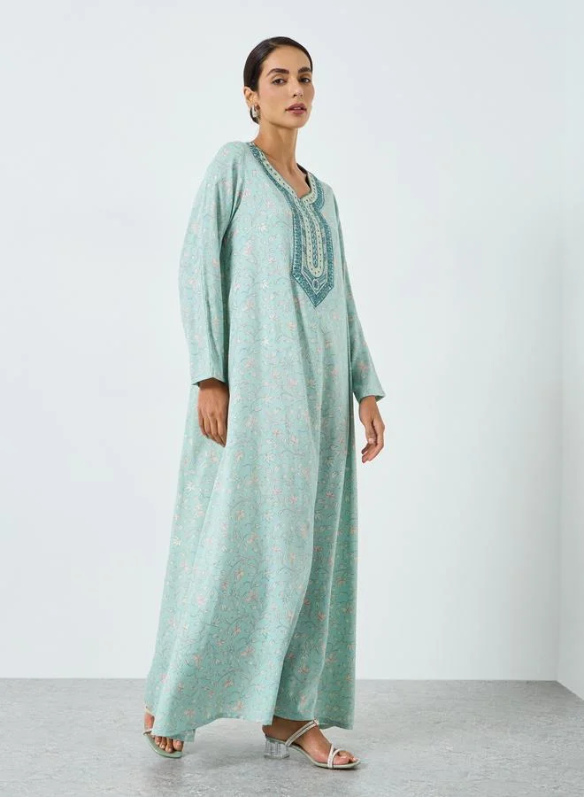 مكسيم كريشن جلابية مطبوعة ومطرزة بخيوط للنساء